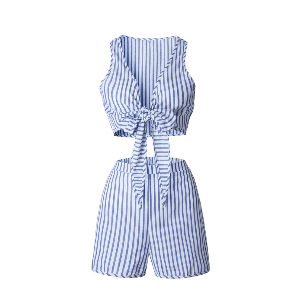 💫HP NWT Blue Stripe Tank top with Shorts - Picture 2 of 3